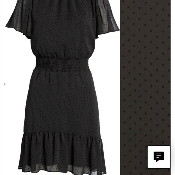 NWT Swiss dot black dress tie back Chelsea28 small mock neck waist defined - Picture 5 of 5